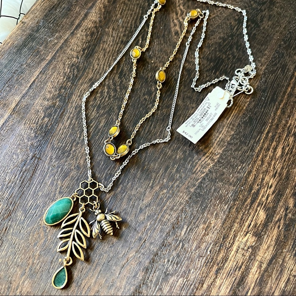 πππSOLDπππLUCKY BRAND Semi precious mixed metals beehive + stone long lay - Picture 10 of 11